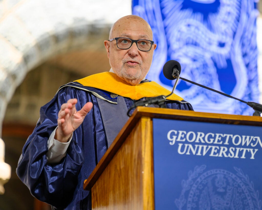 Carlos Pellegrini speaks from a podium
