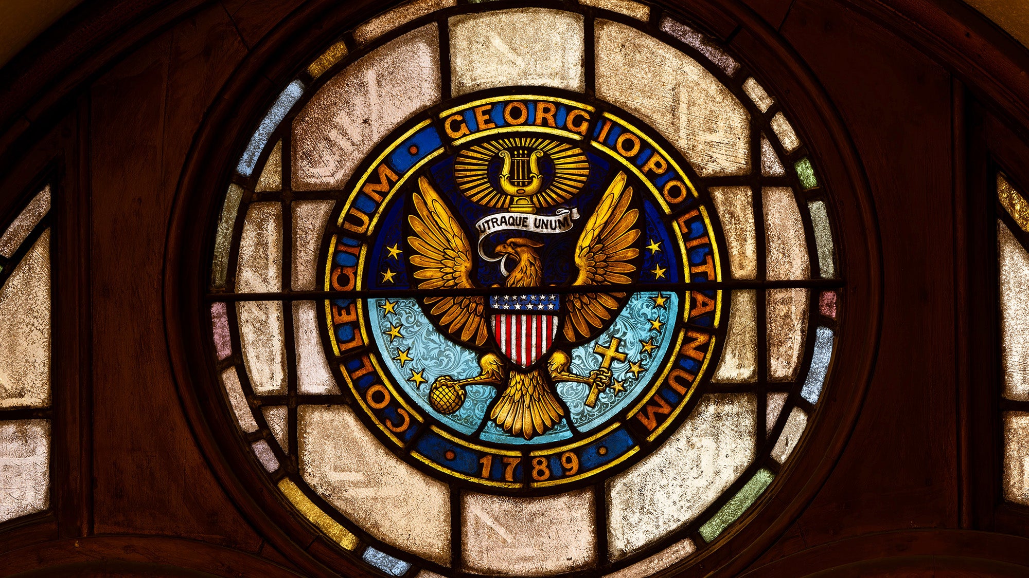 Georgetown's seal in stained glass