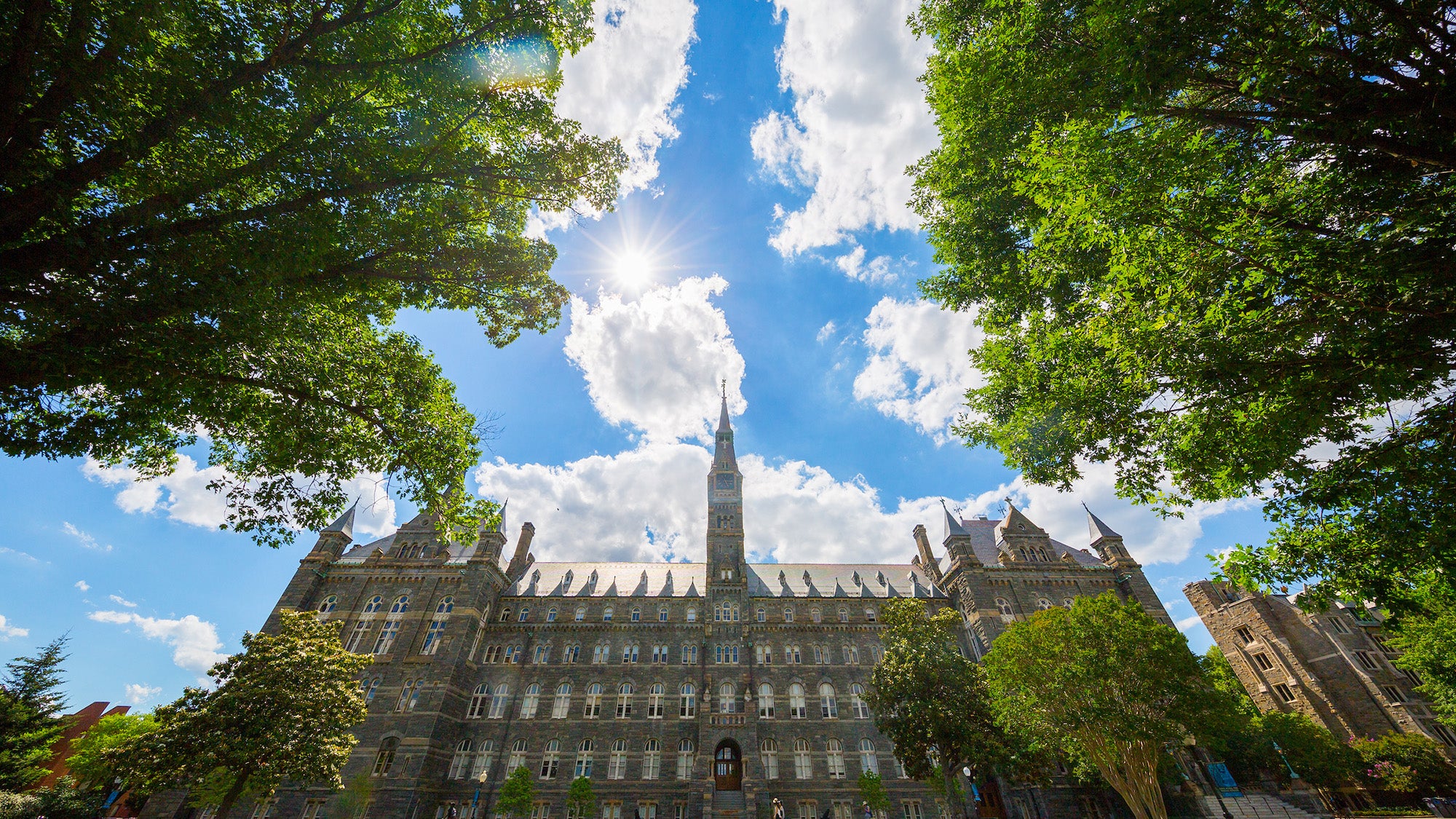 Healy Hall on a bright summer day